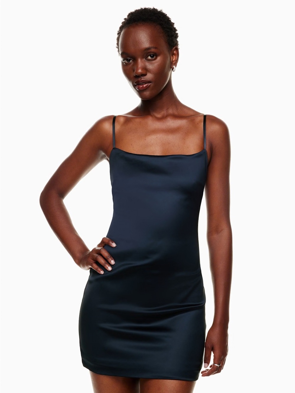 Ten By Babaton | Passion Satin Mini Dress Size 6 Navy Blue Aritzia